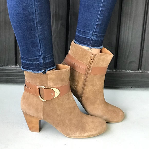 Distressed Suede Buckle Block Heel Ankle Booties - Picture 2 of 8